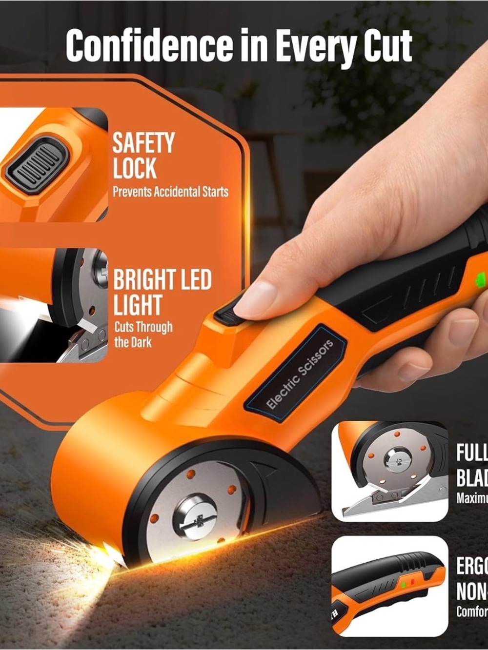 Electric Scissors Cordless Fabric Cutter - Orange